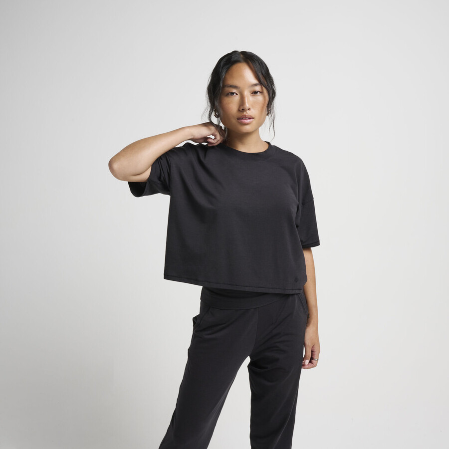 womens lay low boxy crewneck with butter blendtrade