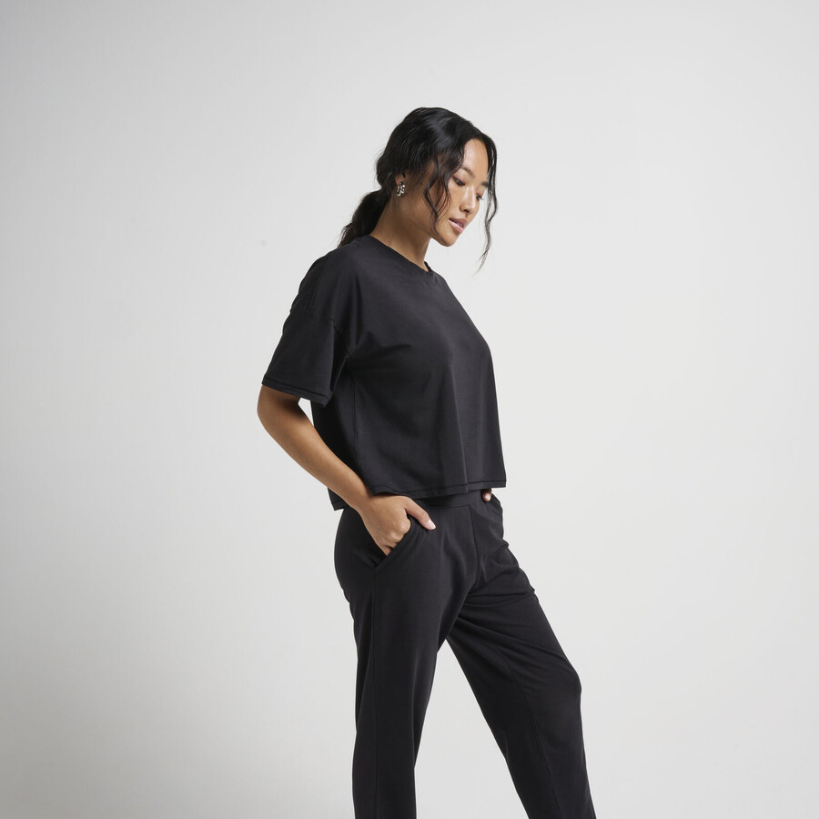 womens lay low boxy crewneck with butter blendtrade